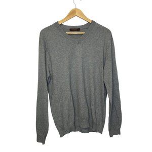 J Hilburn Cotton Silk Cashmere V-Neck Long Sleeve Sweater Light Gray Mens Medium